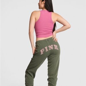 PINK Victoria's Secret Olive Joggers with Pink Lettering